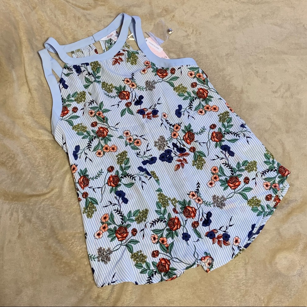 Baby Blue floral candie’s shirt w/ cutouts